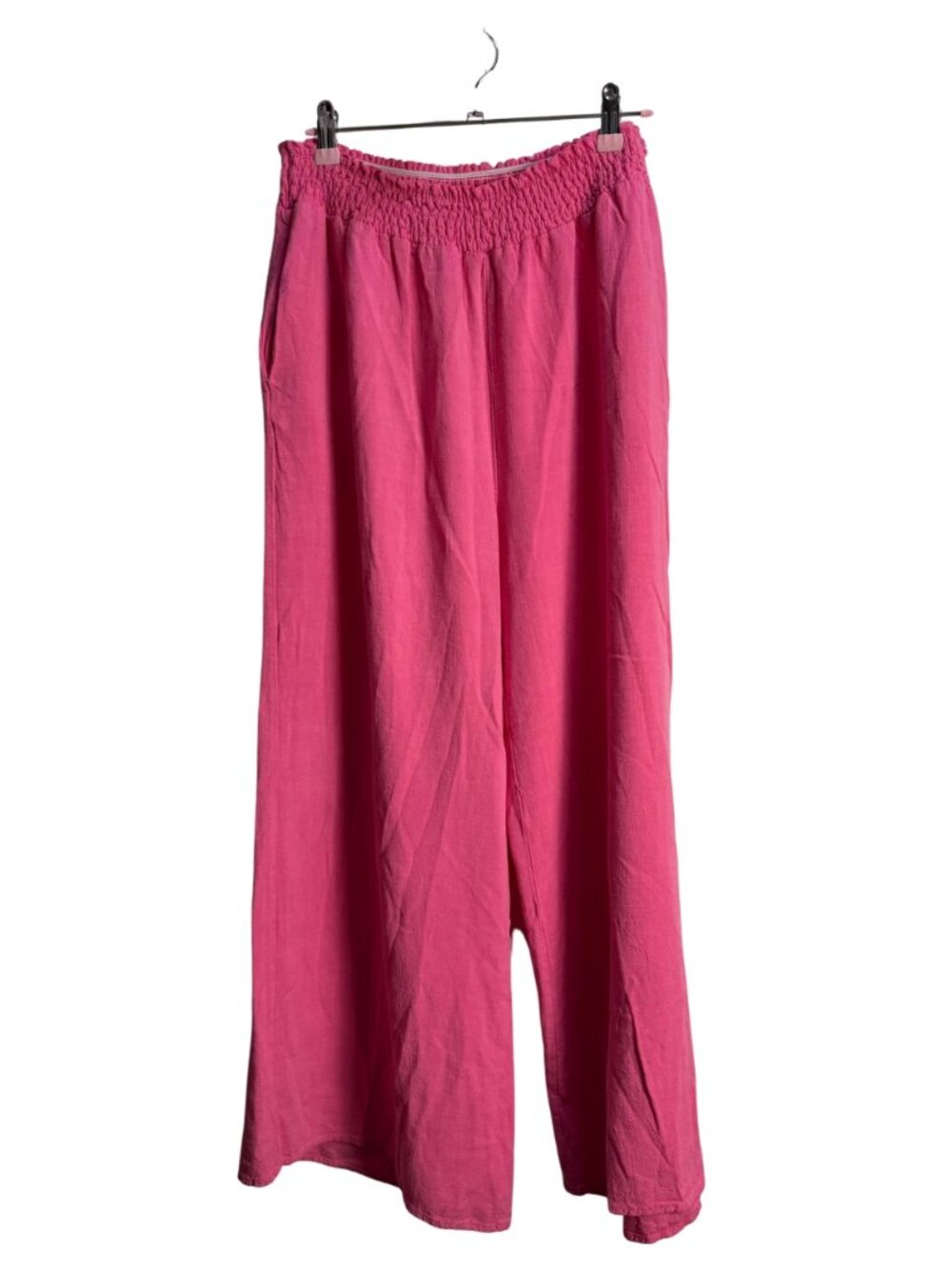Pink Smocked Waist Wide Leg Pull-On Pants with Pockets XL
